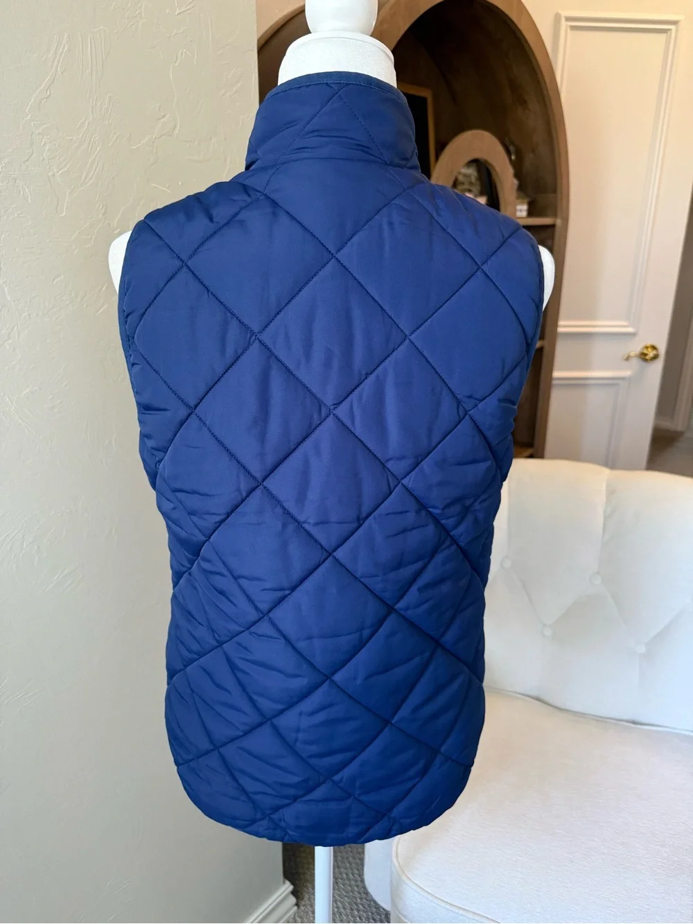 J.Crew Navy Blue Quilted Puffer Vest Gold Zip Preppy Size Small